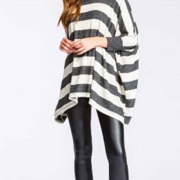 Last 1 - Brushed Striped Poncho Style Top - Picture 2 of 3